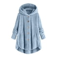 thumbnail image 1 of KAUOD Teen Kids Fuzzy Long Pockets Hoodie Sweatshirts Button Front Fleece Plush Soft Jackets Boys Girls Plain Hooded Coats, 1 of 5