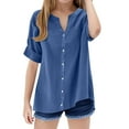 thumbnail image 1 of KAUOD Teen Youth Girls Buttons V Neck Tunic Front Open Solid Cotton Linen Beach Casual Summer Blouse Shirts Short Sleeve, 1 of 4