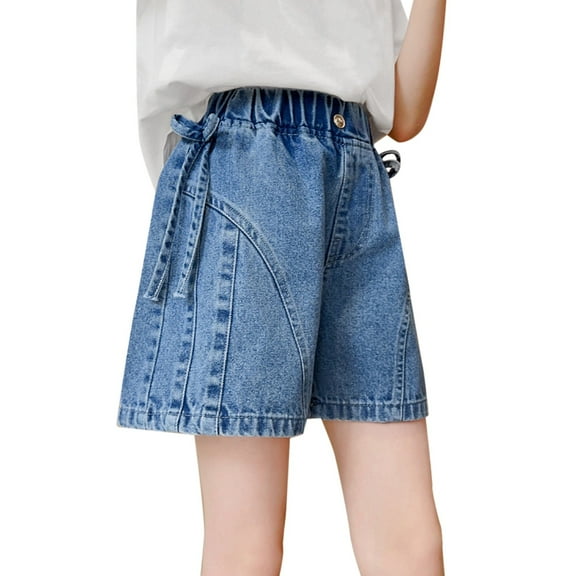 KAUOD Teens Girl Denim Shorts Wide Leg Cute Jeans Casual Hot Pants Elastic Waist Straight Pants Outdoor Gymnastic Shorts