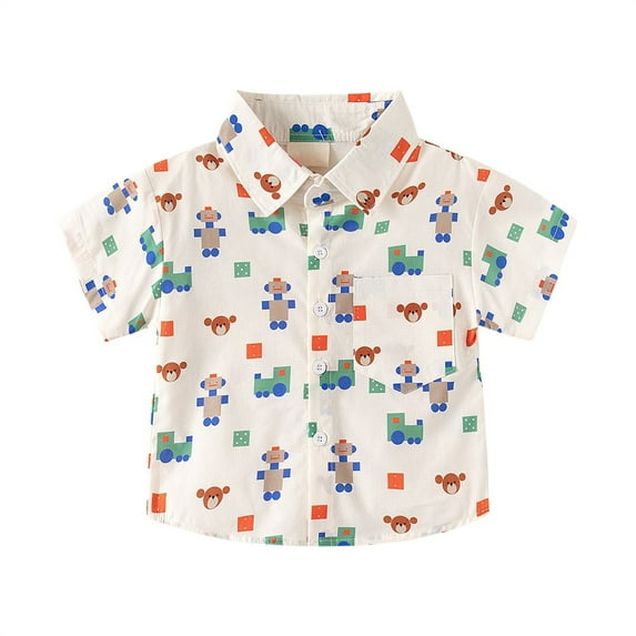 KAUOD Toddler Baby Boys Button Down Short Sleeve Shirts Casual Summer Beach Lapel Collar Top Shirts Summer Vintage Clothes