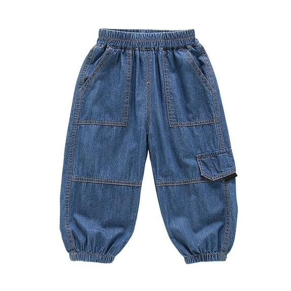KAUOD Toddler Baby Boys Jeans Vintage Elastic Waist Harem Denim Pants Straight Pull on Fall Casual Denim Trousers with Pockets