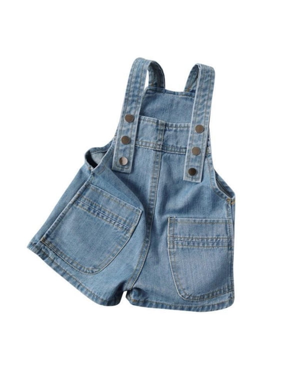 Toddler Baby Denim Overall Shorts Adjustable Strap Sleeveless Shortall Wide Leg Jean Romper Pocket Short Jumpsuit