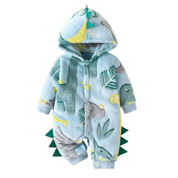 KAUOD Toddler Baby Fleece Dinosaur Jumpsuits Cute Buttons Fuzzy Padded Snowsuit Bodysuits Boys Girls Soft Warm Winter Romper