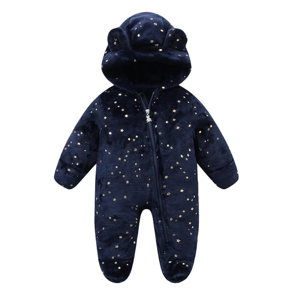 KAUOD Toddler Baby Fleece Snowsuit Jumpsuits Cute Star Side Zipper Hooded Romper Fuzzy Padded Warm Winter Bodysuits Outfits