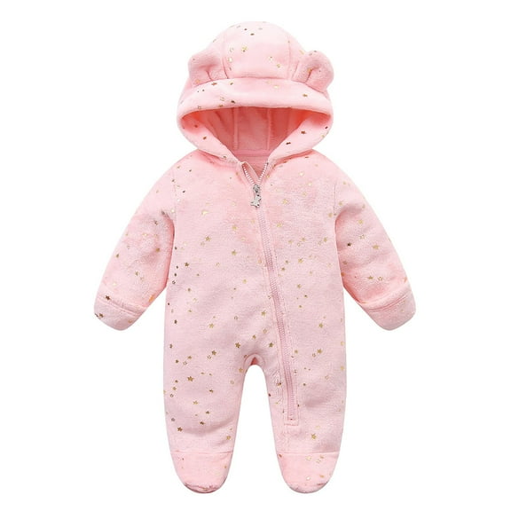 KAUOD Toddler Baby Fleece Snowsuit Jumpsuits Cute Star Side Zipper Hooded Romper Fuzzy Padded Warm Winter Bodysuits Outfits