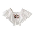 thumbnail image 1 of KAUOD Toddler Baby Girls Cotton T-Shirt, Fly Sleeve Lace Embroidered Floral Tee, Summer Ruffle Crop Top, Kids Fashion Blouses, 1 of 9