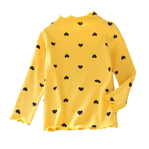 KAUOD Toddler Baby Girls Crewneck Shirts Long Sleeve Basic Layering T-Shirt Cotton Ruffle Heart Print Blouse Kids Fall Top