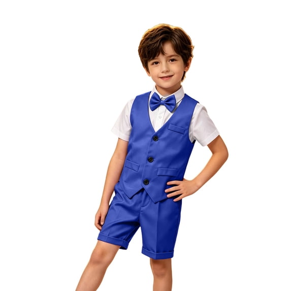 KAUOD Toddler Boy Suits Set Adjustable Waist Dress Clothes Tuxedo Vest Shorts Sets for Kids Lightweight Wedding Graduation Suit