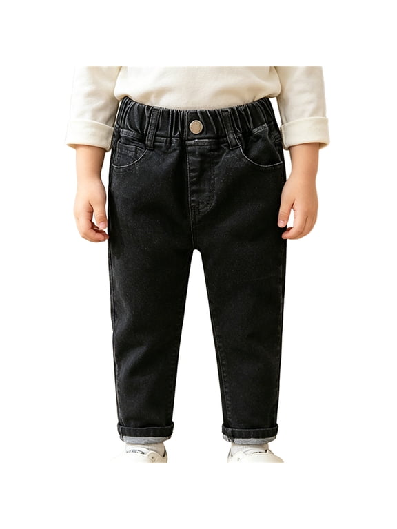 Toddler Boys Slim Fit Stretch Jeans Elastic Waist Pull on Denim Pants with Pockets Kids Baby Straight Leg Fall Denim Bottoms
