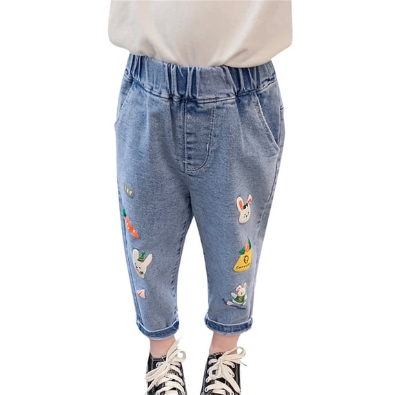 KAUOD Toddler Cotton Jeans Cute Heart Embroidery Straight Denim Pants Kids Girls Retro Casual Fall School Jeans with Pockets