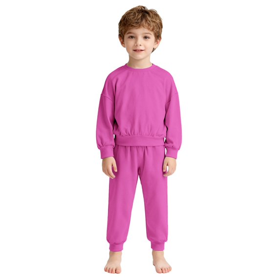 KAUOD Toddler Cotton Sweatshirts Set 2 Piece Plain Crew Neck Pullover Tops Joggers Sweatpants Sweatsuits Kids Tracksuits
