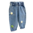 thumbnail image 1 of KAUOD Toddler Cute Graphic Jeans Straight Pull on Denim Pants Baby Girls School Casual Elastic Waist Fall Jeans with Pockets, 1 of 8