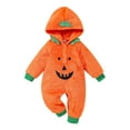 thumbnail image 1 of KAUOD Toddler Fleece Halloween Jumpsuits Pumpkin Graphic Fuzzy Hooded Romper Baby Boys Thick Warm Pullover Bodysuit Outfits, 1 of 9