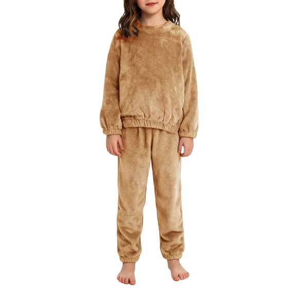 KAUOD Toddler Fleece Sweatshirts Joggers Set 2 Piece Fuzzy Soft Crew Neck Pullover Tops Sweatpants Sweatsuits for Kids