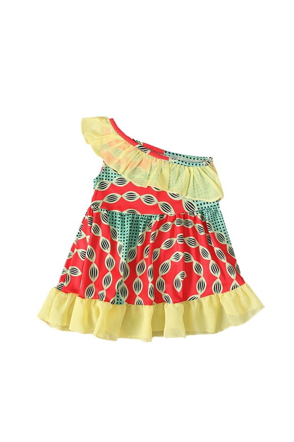 Toddler Girls African Sloping Shoulder Sleeveless Dress Kids Baby Ethnic Unpositioned Print Princess Backless Dress