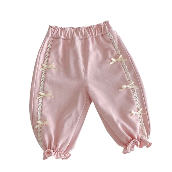 KAUOD Toddler Girls Bowknot Pants Elastics Waist Harem Bloomers Trousers Girls Summer Cotton Casual Lounge Long Pants