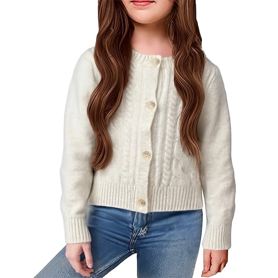 KAUOD Toddler Girls Button Cardigan Sweater Ribbed Knit Long Sleeve Open Front Sweater Clothes Kids Soft Cotton Tops