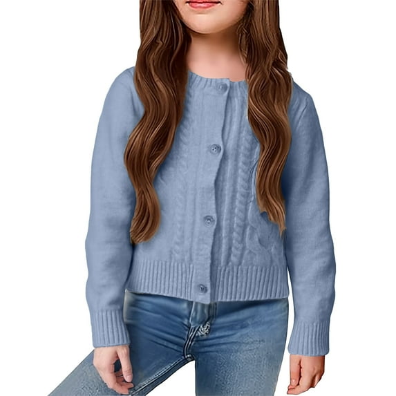KAUOD Toddler Girls Button Cardigan Sweater Ribbed Knit Long Sleeve Open Front Sweater Clothes Kids Soft Cotton Tops