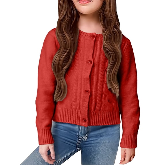 KAUOD Toddler Girls Button Cardigan Sweater Ribbed Knit Long Sleeve Open Front Sweater Clothes Kids Soft Cotton Tops