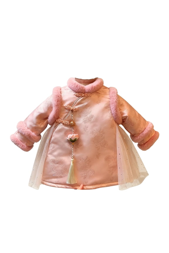 Toddler Girls Chinese Traditional Coats Tulle Lace Embroidery New Years 𝗧ang Jackets Kids Long Sleeve Warm Outwear