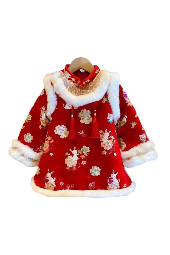 Toddler Girls Chinese 𝗧ang Jackets Cute Bunny Graphic New Years Traditional Coats Kids Fleece Warm Birthday Clothes