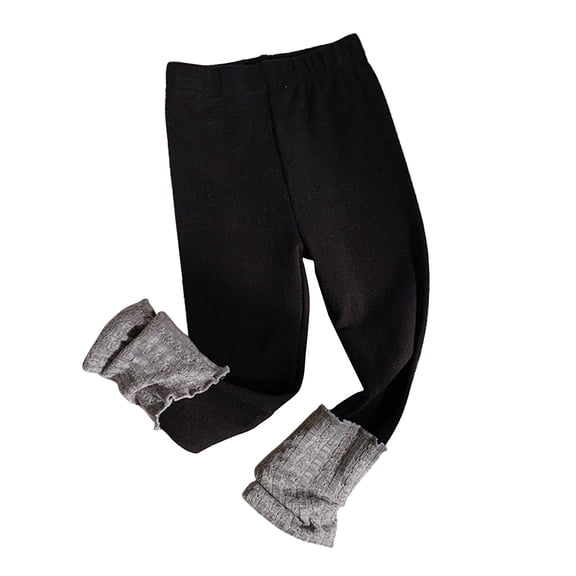 KAUOD Toddler Girls Cotton Leggings Winter Thermal Ankle Length Stretchy Tights Pants Kids Plain School Fleece Warm Leggings
