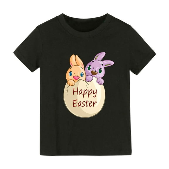KAUOD Toddler Girls Easter Shirt Happy Easter Eggs Graphic Tees Cute C𝐚rtoon Bunny Eggs Shirts Kids Girls Summer T-Shirt