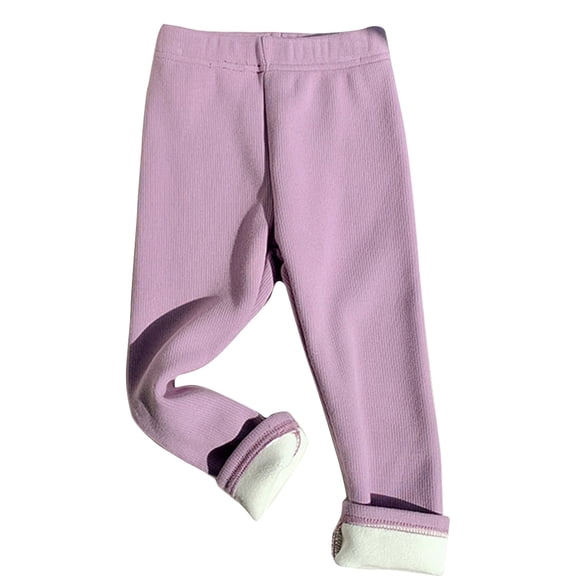 KAUOD Toddler Girls Fleece Lined Leggings Winter Ribbed Thermal Elastic Waist Tights Pants Kids Soft Thick Stretchy Leggings