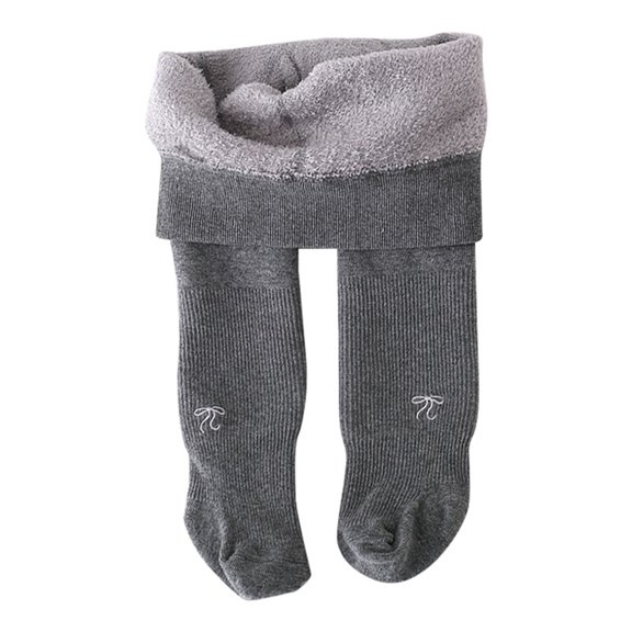 KAUOD Toddler Girls Fleece Lined Tights Cute Bow Winter Thermal Footed Leggings Kids Ribbed Knit Opaque Pantyhose Pants