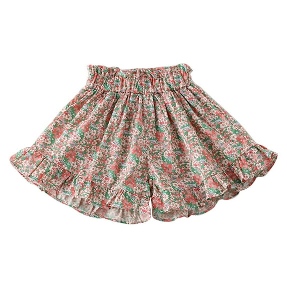 KAUOD Toddler Girls Floral Shorts Pleated Skirt-Like Shorts Wide-Leg Flowy Skorts Kids Summer Casual Beach Skort