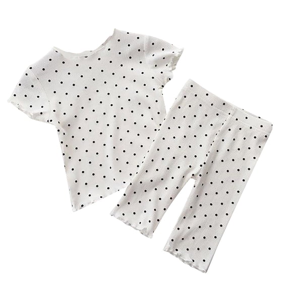 KAUOD Toddler Girls Polka Dot Summer Outfits Soft Short Sleeve Shirt Pants Set Lightweight Trendy Casual Comfy Clothes