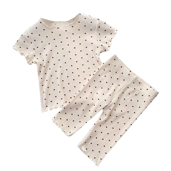 KAUOD Toddler Girls Polka Dot Summer Outfits Soft Short Sleeve Shirt Pants Set Lightweight Trendy Casual Comfy Clothes