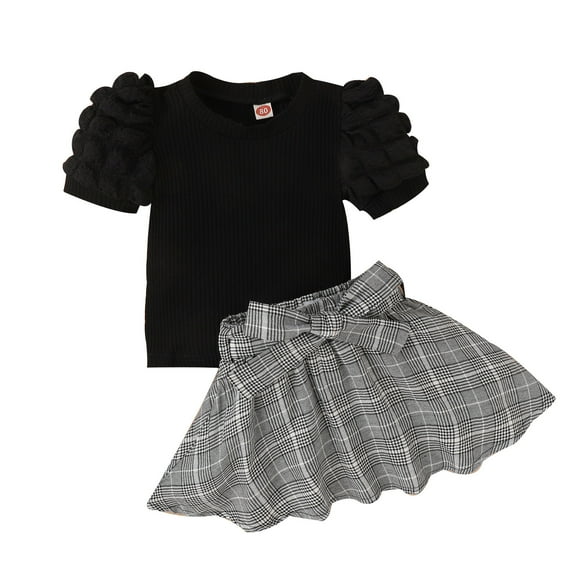 KAUOD Toddler Girls Short Sleeve Ribbed T Shirt Tops Plaid Skirt Outfits Easter Outfit 4t