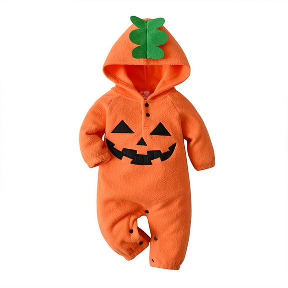 KAUOD Toddler Halloween Jumpsuits Fleece Pumpkin Graphic Hooded Rompers Fall Winter Warm Soft Baby Boys Jumpsuits Clothes