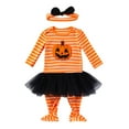 thumbnail image 1 of KAUOD Toddler Halloween Jumpsuits with Hairband 3 6 12 18 24 Months Baby Tulle Cotton Pumpkin Footie Rompers Outfits Clothes, 1 of 7