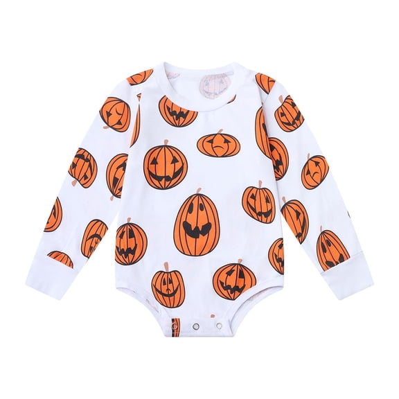 KAUOD Toddler Halloween Pumpkin Romper Cotton Soft Long Sleeve Crew Neck Pullover Bodysuit Baby Boys Cute Romper Outfits