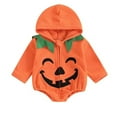 thumbnail image 1 of KAUOD Toddler Halloween Pumpkin Romper Zip up Towel Hooded Bodysuit Clothes Baby Boys Cute Devil Graphic Warm Romper, 1 of 9