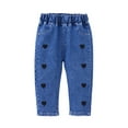 thumbnail image 1 of KAUOD Toddler Heart Print Jeans Cute Vintage Straight Denim Pants Kids Baby Elastic Waist Pull on Washed Jeans with Pockets, 1 of 7
