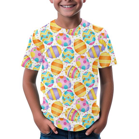 KAUOD Toddler Kids Easter T Shirt Cute Bunny Printed Eggs Graphic Tees Short Sleeve Crewneck Tops for Boys Girls