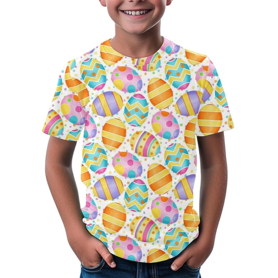 KAUOD Toddler Kids Easter T Shirt Cute Bunny Printed Eggs Graphic Tees Short Sleeve Crewneck Tops for Boys Girls