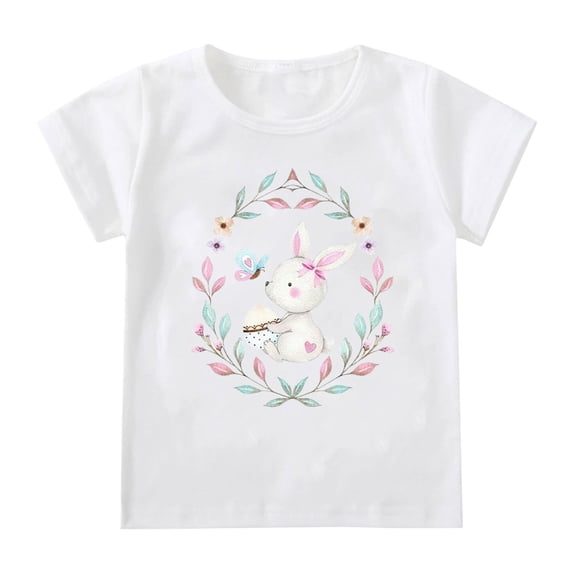 KAUOD Toddler Kids Short Sleeve Easter T Shirts Cute R𝐚bbit Easter Tees Crewneck Pullover Tops for Kids Baby Girls