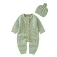 thumbnail image 1 of KAUOD Toddler Knit Jumpsuits with Hat Button down Crochet Ribbed Plain Sweater Rompers Baby Boys Thick Warm Bodysuits, 1 of 9