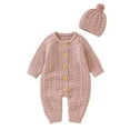 thumbnail image 1 of KAUOD Toddler Knit Jumpsuits with Hat Button down Crochet Ribbed Plain Sweater Rompers Baby Boys Thick Warm Bodysuits, 1 of 9