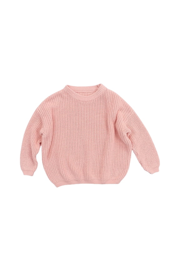 Toddler Knit Sweater Plain Long Sleeve Pullover Sweater Clothes Baby Boys Girls Crew Neck Soft Ribbed Crochet Tops