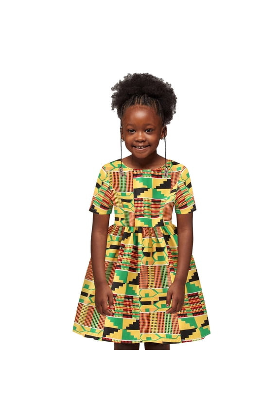 Toddler Little Girls African Dresses, Girl Ethnic Boho Print 𝗦tyle Round Neck A-Line Dress Dashiki Ankara Outfit