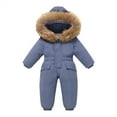thumbnail image 1 of KAUOD Toddler One Piece Snowsuits Faux-F𝐮r Hood Winter Snow Suits Jumpsuits Kids Baby Thick Warm Waterproof Ski Suits, 1 of 6