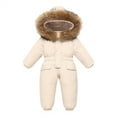 thumbnail image 1 of KAUOD Toddler One Piece Snowsuits Faux-F𝐮r Hood Winter Snow Suits Jumpsuits Kids Baby Thick Warm Waterproof Ski Suits, 1 of 5