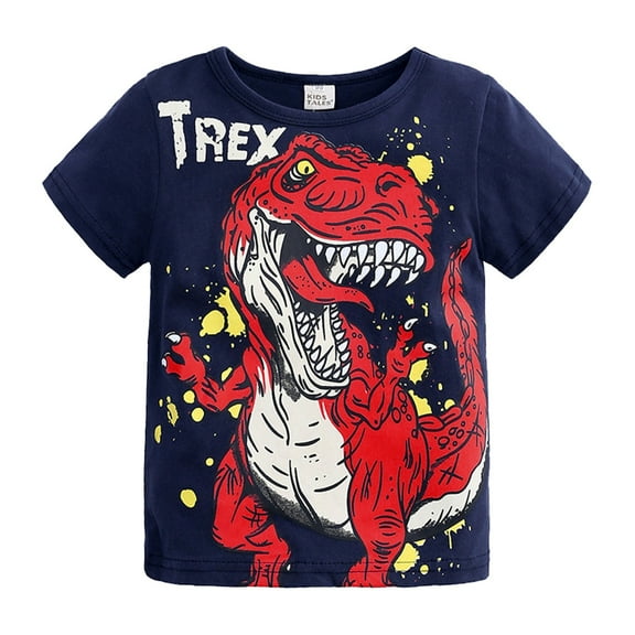 KAUOD Toddler T-Shirt Soft Cotton Short Sleeve Graphic Tee with Funny Dinosaur Print Kids Baby Crewneck Summer Casual Tops