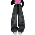 thumbnail image 1 of KAUOD Y2K Cargo Jeans for Girls Baggy Jeans Wide Leg Denim Pants High Elastic Waist Straight Leg Boyfriend Jeans Streetwear, 1 of 9