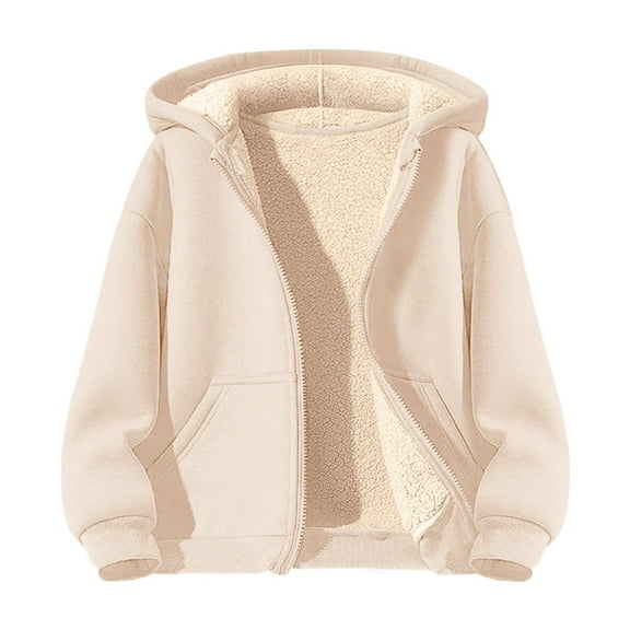 KAUOD Youth Fleece Lined Hoodies Zip up Fall Winter Warm Sweatshirts Teen Girls Plain Thick Hoodie Clothes with Pockets